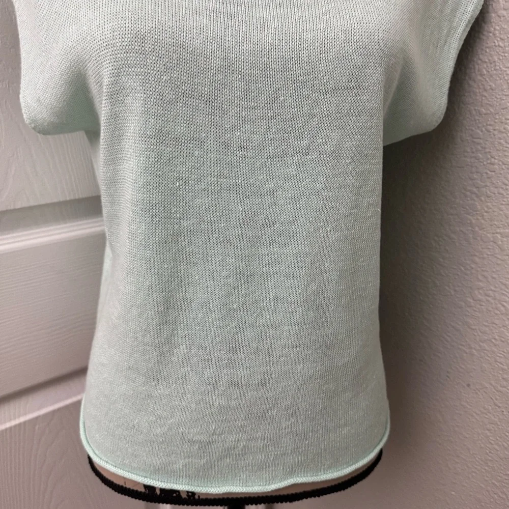Eileen Fisher Aurora Green Organic Linen Knit Crop Sweater Top Size Petite Small - Picture 4 of 11